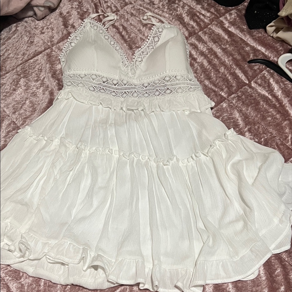 White Lace Trim Dress